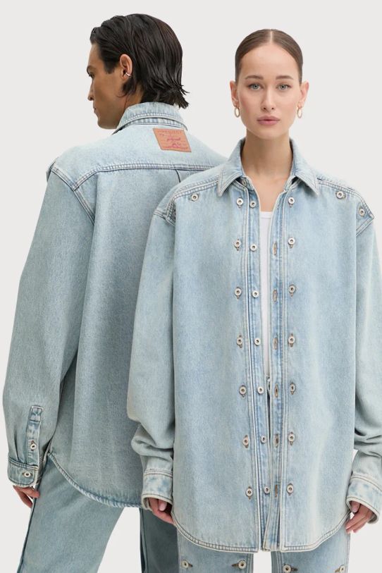 Y/Project geacă din denim EVERGREEN SNAP OFF DENIM SHIRT fara gluga albastru 207SI001