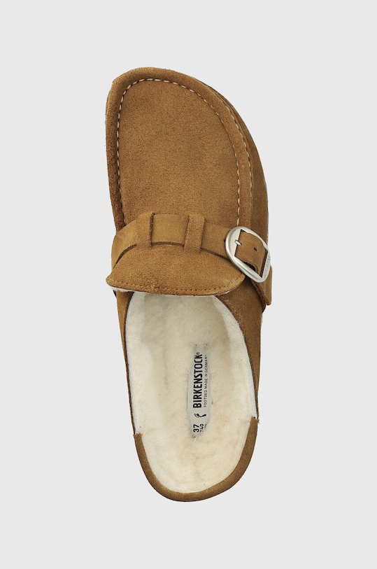 Birkenstock papuci din piele intoarsa Buckley Shearling maro 1018127