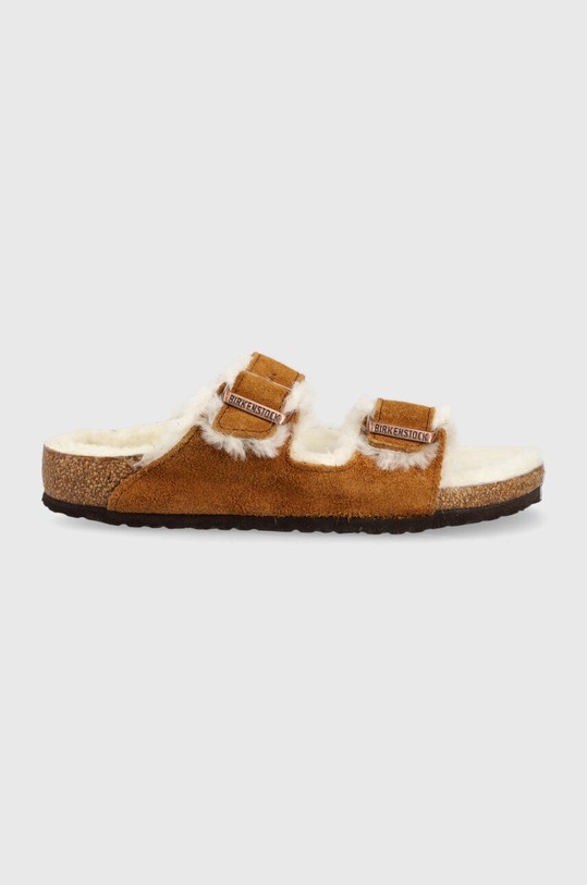 Birkenstock klapki zamszowe dziecięce brązowy 1017792