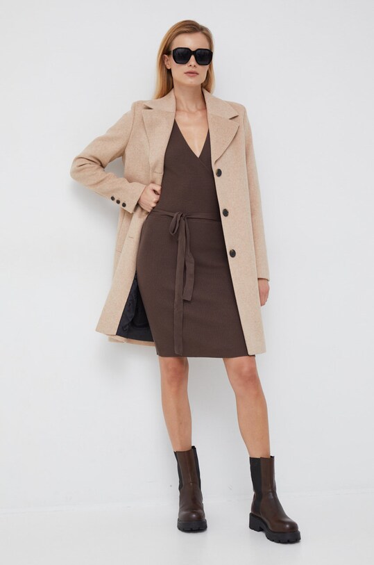 Selected Femme płaszcz wełniany 16079292.Beige beżowy AA00