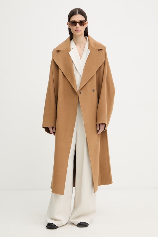 MMC STUDIO елегантно палто дамско от вълна VESPERE.COAT кафяв AA00