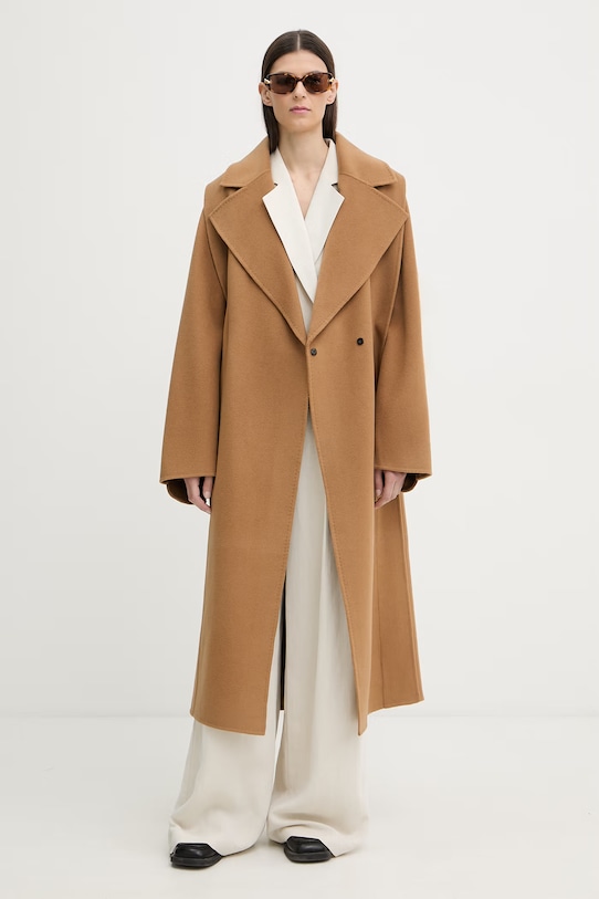 MMC STUDIO елегантно палто дамско от вълна VESPERE.COAT кафяв