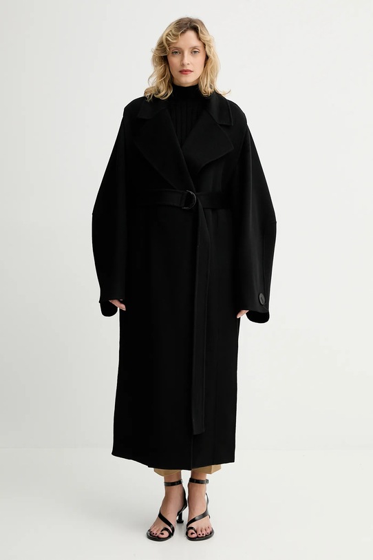 MMC STUDIO płaszcz wełniany bez kaptura czarny VESPERE.COAT