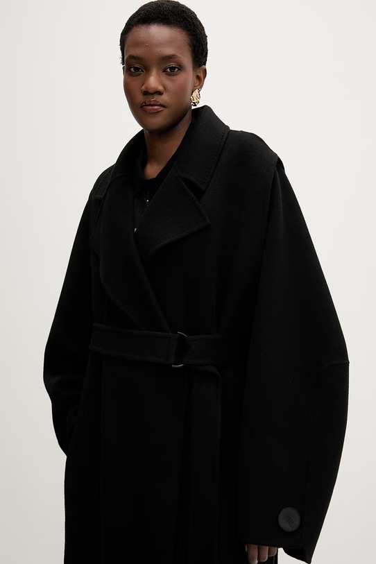 MMC STUDIO płaszcz wełniany z kaszmirem czarny VESPERE.COAT