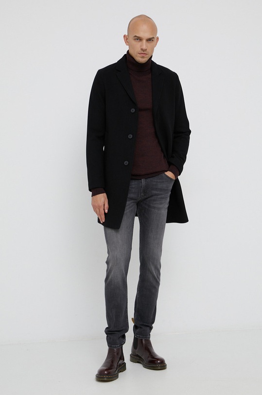 Selected Homme Płaszcz wełniany 16081403 czarny AA00