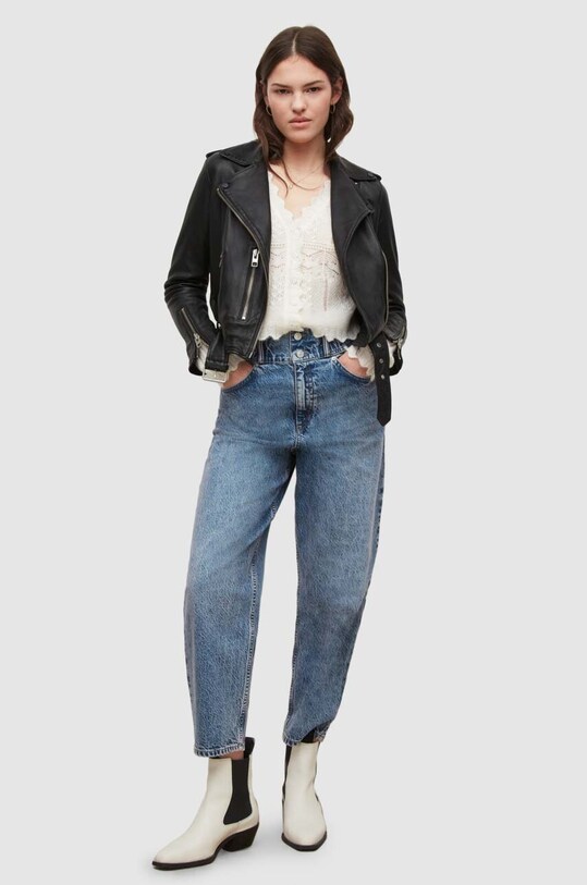 AllSaints - Kožená bunda Balfern Biker čierna WL115E