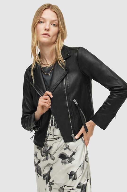 AllSaints - Kožená bunda Dalby Biker krivák čierna WL004N