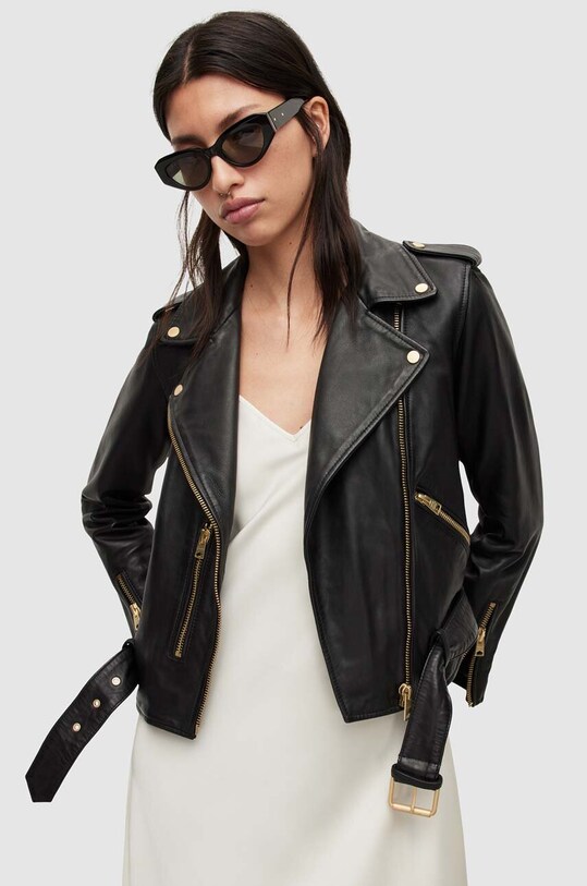 Odzież AllSaints ramoneska skórzana BALFERN BIKER WL154W czarny