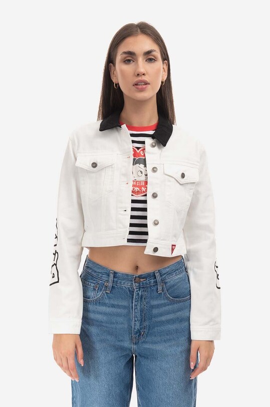 Guess Originals kurtka jeansowa bawełniana x Betty Boop bez podszewki biały W2BXN3.D4SB0