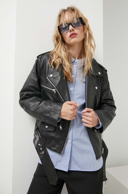 Kožená bunda Gestuz usňová koža čierna 10906720