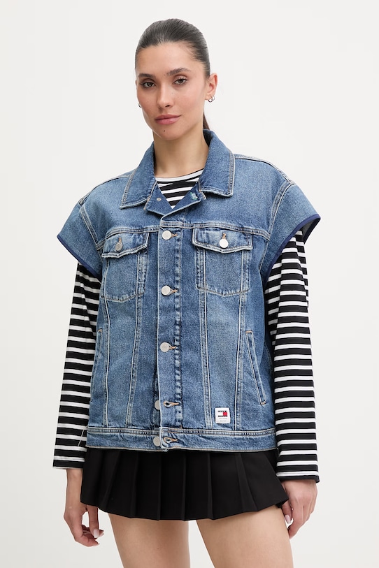 Renewed αμάνικο Γυναικείο ντένιμ Creative Upcycling χωρίς κουκούλα μπλε Reworked.Jacket.4