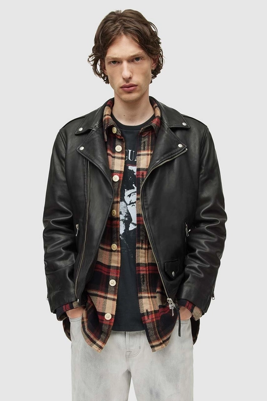 AllSaints - Geaca de piele Milo Biker cu captuseala negru ML025N