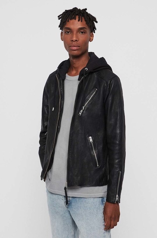 AllSaints - Kožená bunda Harwood Jacket usňová koža čierna ML035R