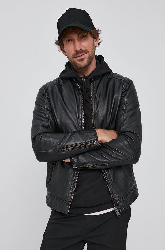 Kožená bunda Selected Homme usňová koža čierna 16077538