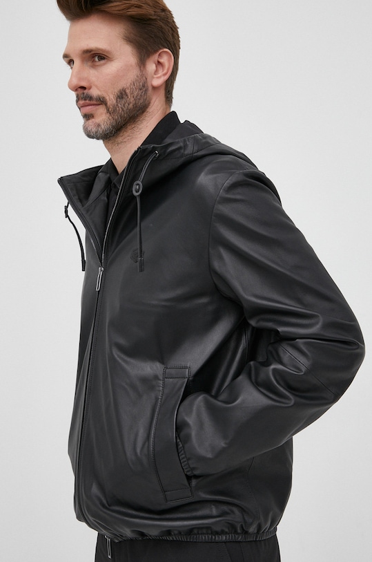 Шкіряна куртка Emporio Armani з капюшоном чорний 01R54P.01P54.NOS