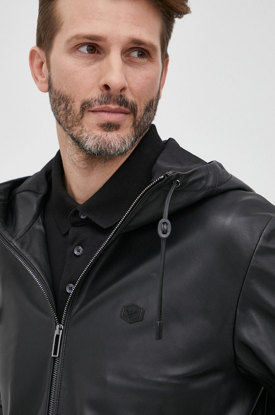 Emporio Armani bőrdzseki fekete 01R54P.01P54.NOS