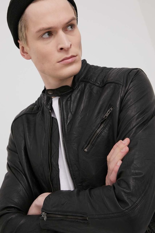 Jack & Jones geaca de piele cu captuseala negru 12191012.Black
