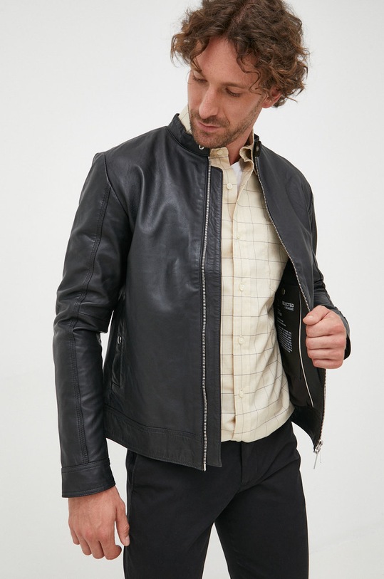Kožená bunda Selected Homme nezateplené černá 16085745.Black