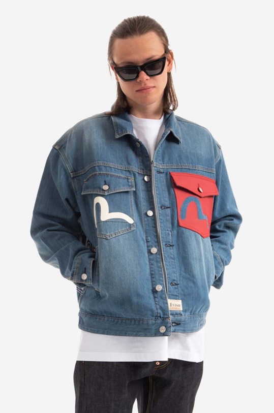 Evisu kurtka jeansowa bawełniana bez kaptura niebieski 2ESHTM2DJ713LFCP