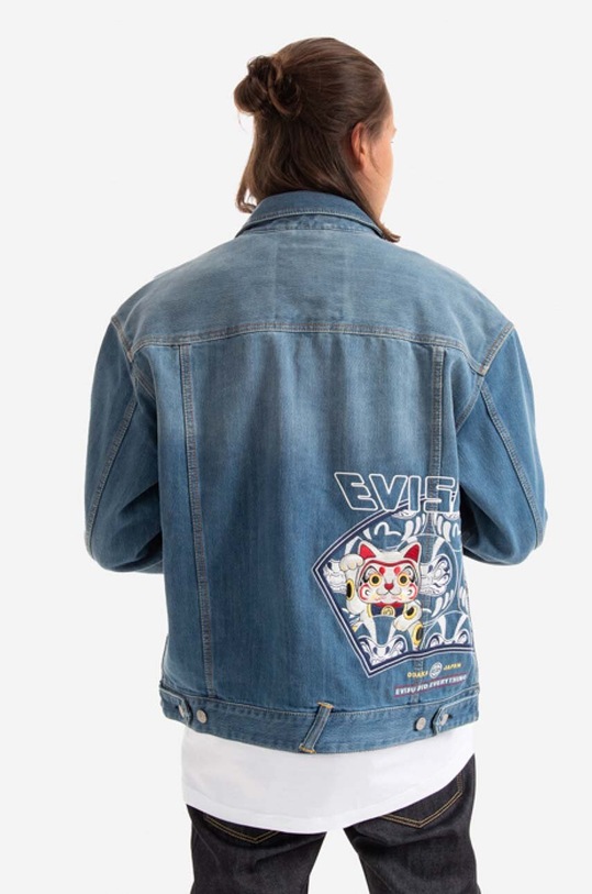 Odzież Evisu kurtka jeansowa bawełniana 2ESHTM2DJ713LFCP niebieski