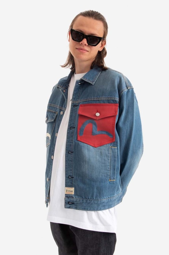 Evisu kurtka jeansowa bawełniana 2ESHTM2DJ713LFCP