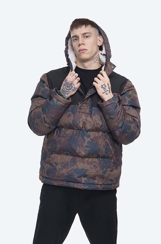 Páperová bunda Wood Andy Down Anorak 12035909-1223 KHAKI AOP zateplené hnedá 12035909.1223