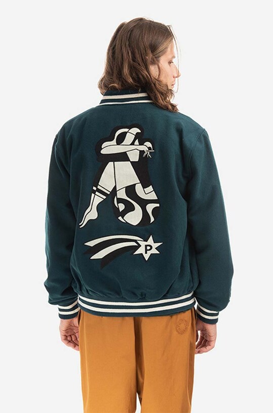 Clothing by Parra wool bomber jacket Cloudy Star Varsity 48240 green
