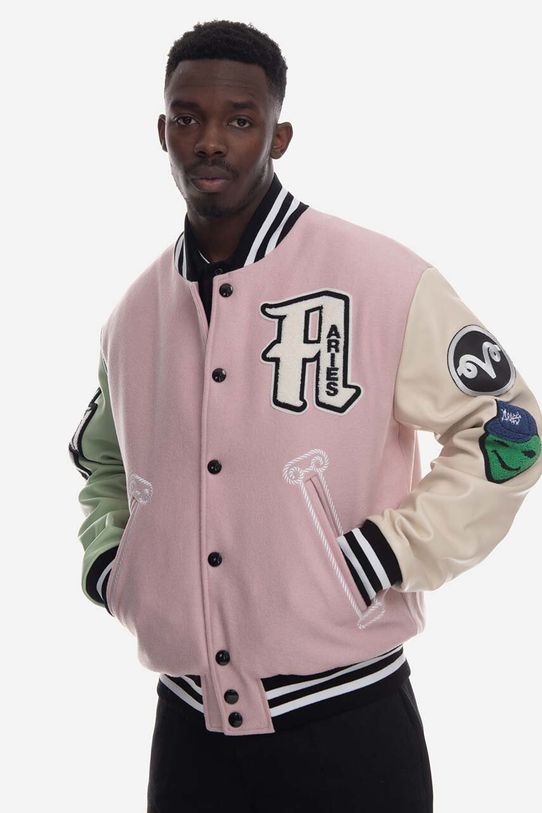 Aries bomber jacket faux grain leather pink AR70200