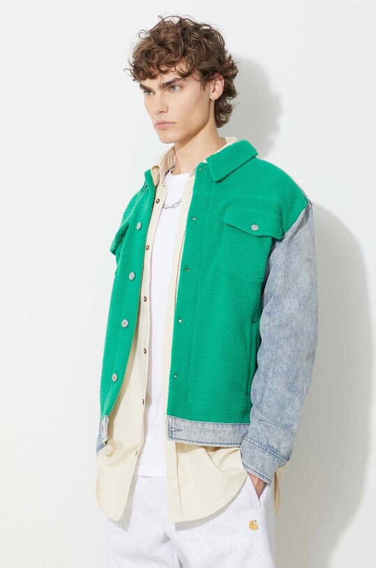 PLEASURES geacă Fried Trucker Jacket verde P23SP004