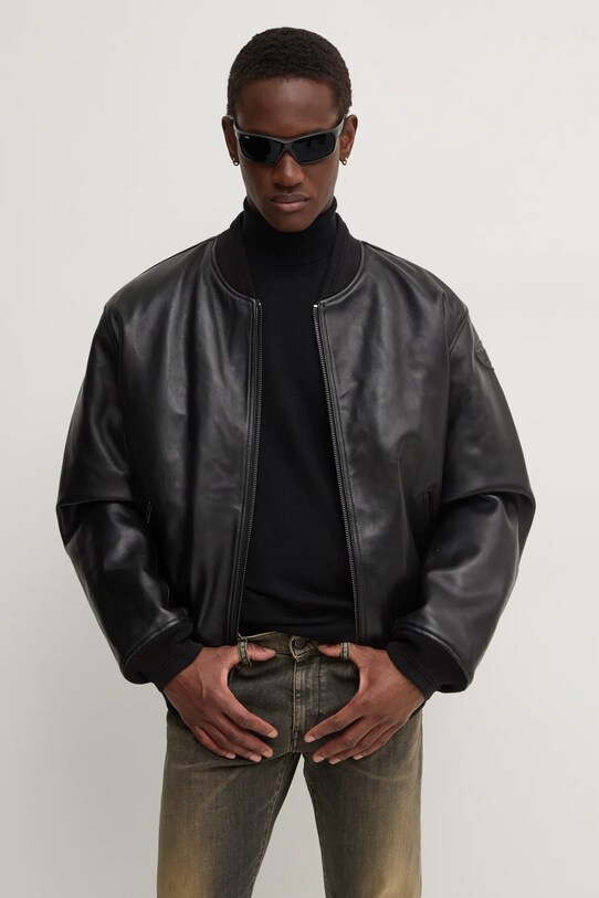 Diesel geaca bomber de piele L-KHAN cu captuseala negru A14435.0HJAC