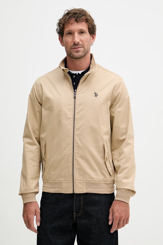 U.S. Polo Assn. kurtka przejściowa męska bawełniana Harrington beżowy MUP3260