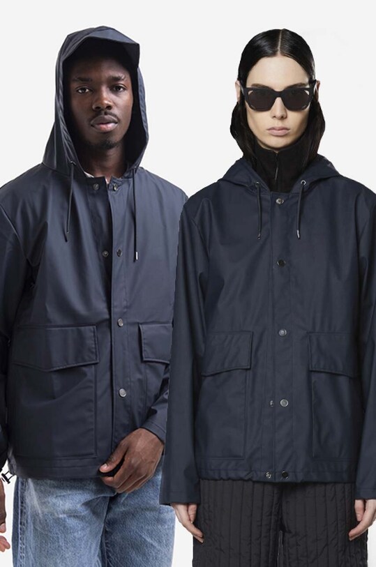 Rains rain jacket Short Hooded Coat with navy 18260.NAVY