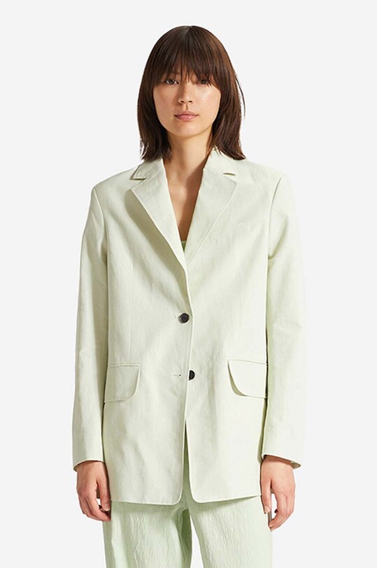 Sako s prímesou ľanu Wood Madeleine Mini Stripe Blazer 12211201-5291 PASTEL GREEN látka zelená 12211201.5291
