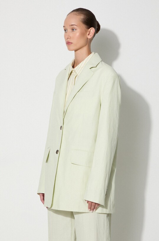 Пиджак с примесью льна Wood Wood Madeleine Mini Stripe Blazer зелёный 12211201.5291