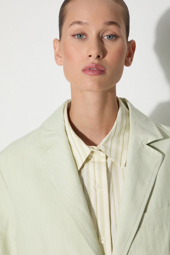 Wood Wood giacca in lino misto Madeleine Mini Stripe Blazer 12211201.5291 verde