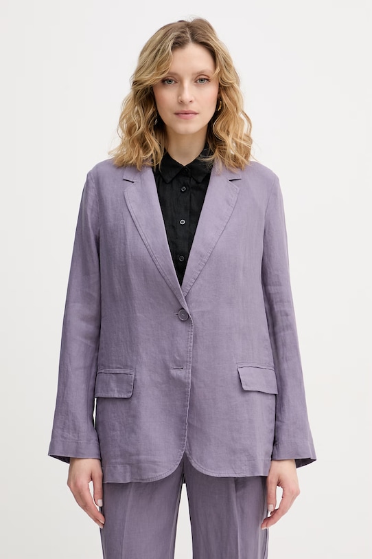 United Colors of Benetton jednořadé sako dámské lněné fialová 2AGHDW00R.