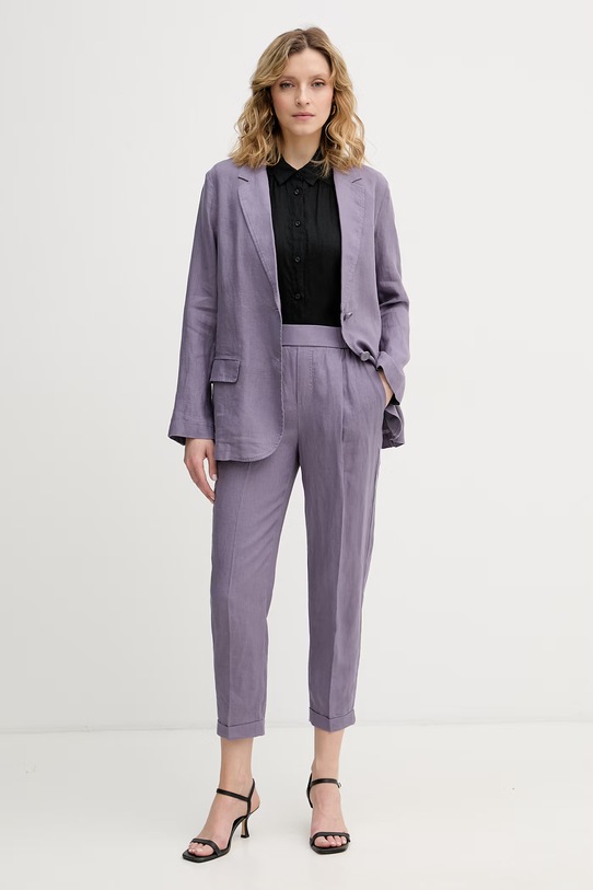 United Colors of Benetton jednořadé sako dámské lněné 2AGHDW00R. fialová AA00