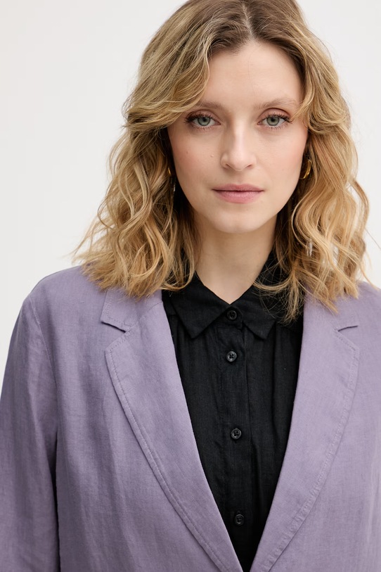 United Colors of Benetton jednořadé sako dámské lněné fialová 2AGHDW00R.