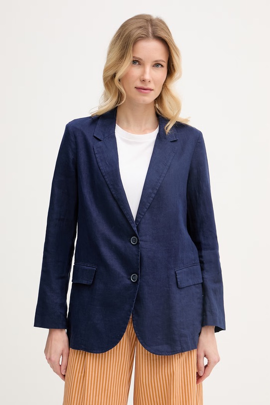 United Colors of Benetton sacou cu un singur rând de nasturi pentru femei, din in bleumarin 2AGHDW00R.