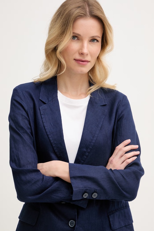 United Colors of Benetton sacou cu un singur rând de nasturi pentru femei, din in bleumarin 2AGHDW00R.