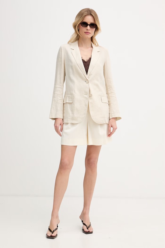 United Colors of Benetton sacou cu un singur rând de nasturi pentru femei, din in 2AGHDW00R. bej AA00