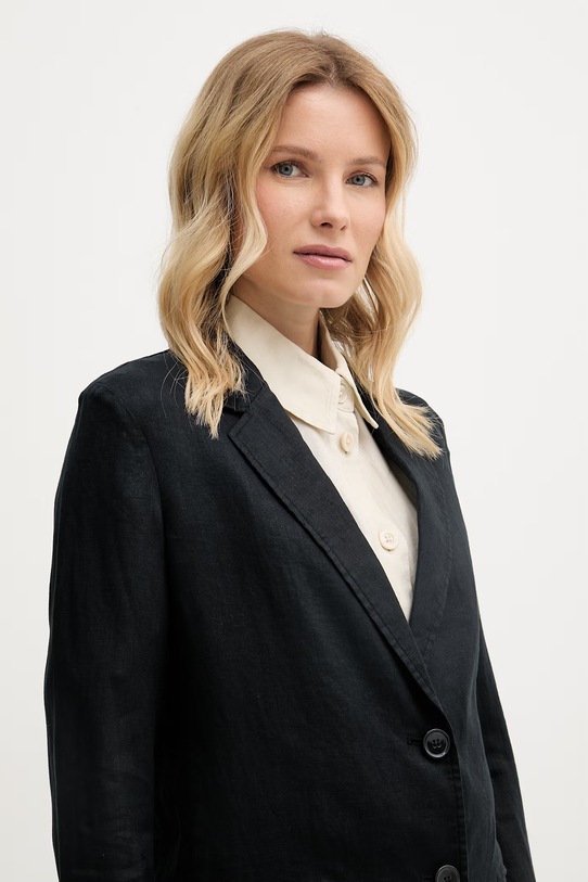 United Colors of Benetton μονόπετο σακάκι γυναικείο λινό μαύρο 2AGHDW00R.