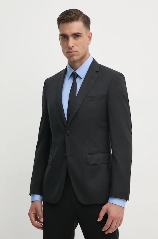 BOSS marynarka wełniana tkanina czarny 50469171
