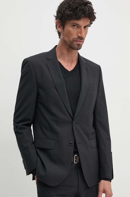 Vlněné sako BOSS slim šedá 50479994