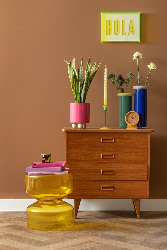 Salon i sypialnia Leitmotiv stolik Doble 35 x 41 cm LM2298YE żółty