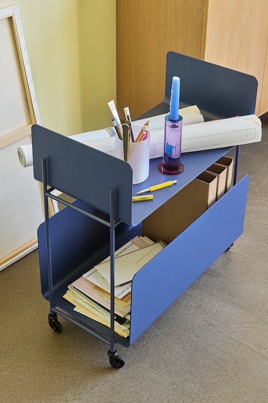 Salon i sypialnia Hübsch mebel z kółkami z żelaza 63 x 32 x 66 cm 992115 granatowy