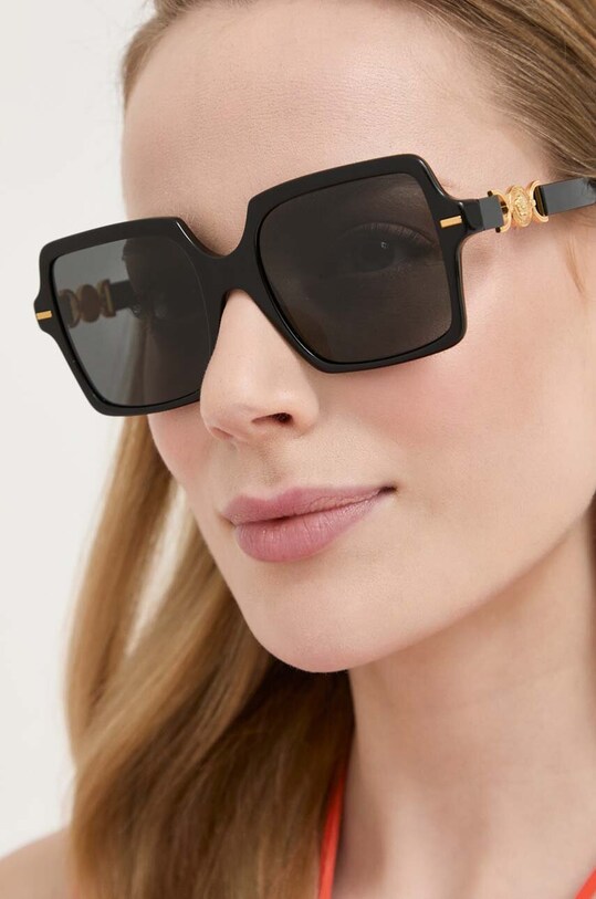 Сонцезахисні окуляри Versace однотонна з деталлю чорний 0VE4441