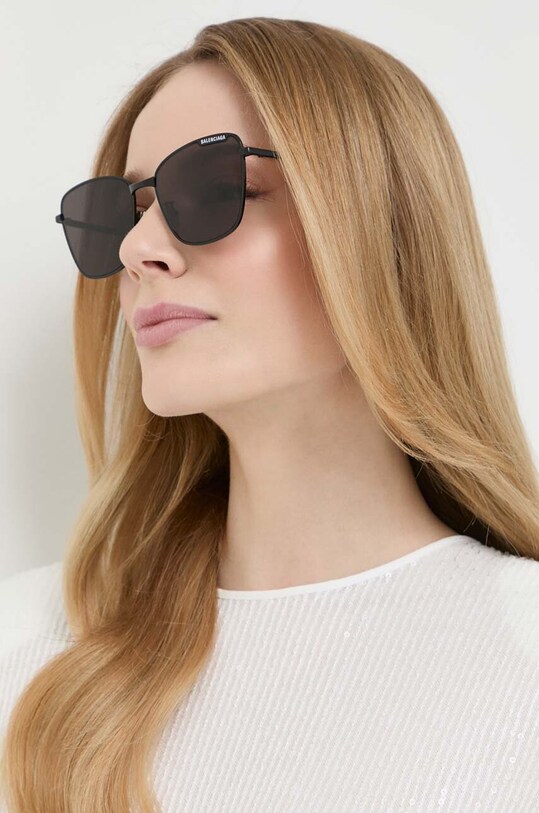 Balenciaga ochelari de soare rotund negru BB0279SA