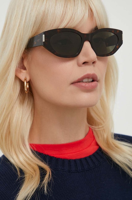 Сонцезахисні окуляри Saint Laurent котячі очі коричневий SL.638