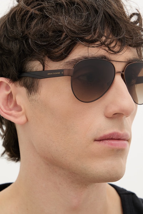 Akcesoria Armani Exchange okulary przeciwsłoneczne pilotki męskie 0AX2034S brązowy